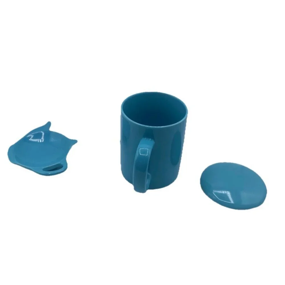 OmniWare Coffee Tea Mug With Lid Teapot Shaped Dish Blue Turquoise Minimalist